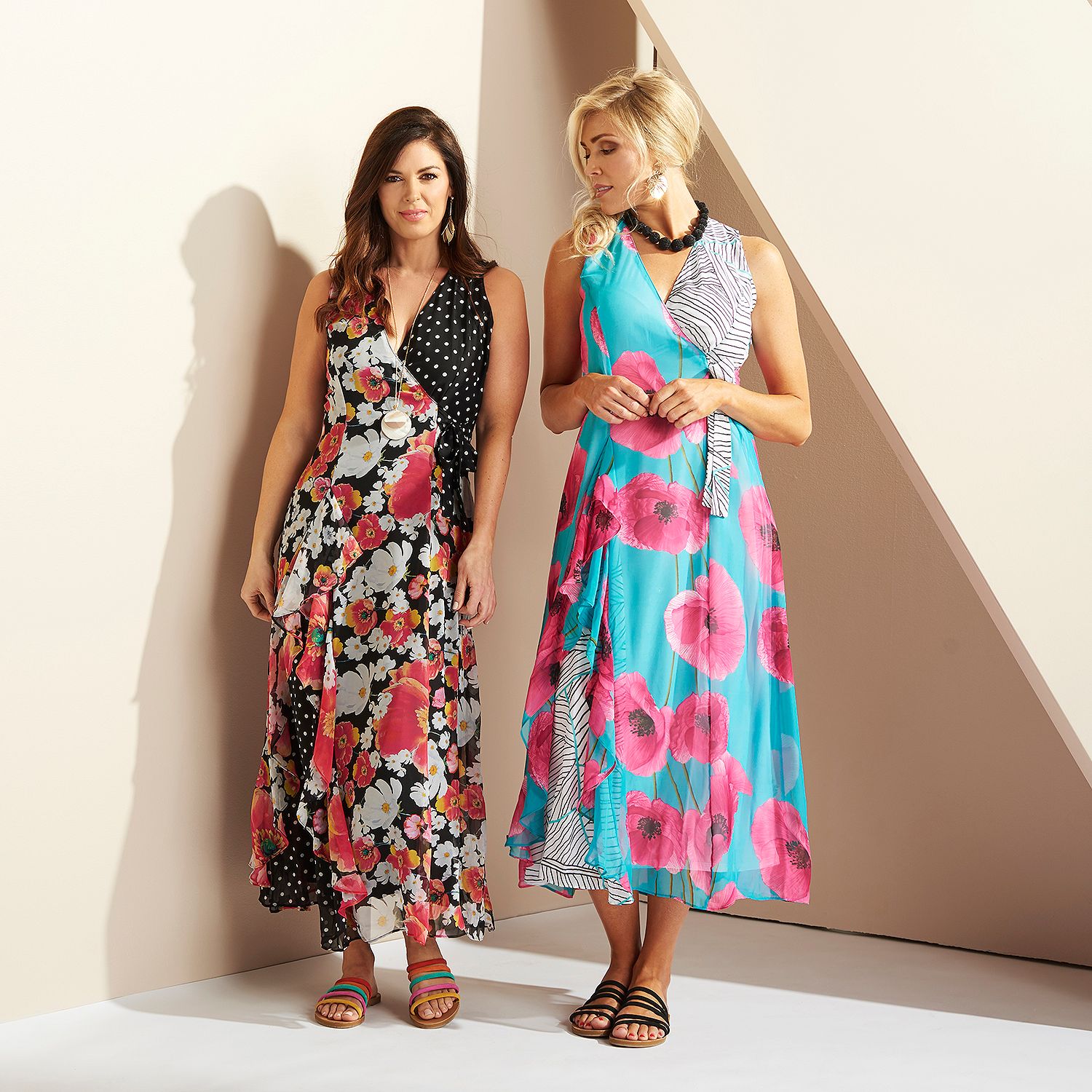 Shophq Kate And Mallory® Mixed Print Woven Sleeveless Faux Wrap Ruffled