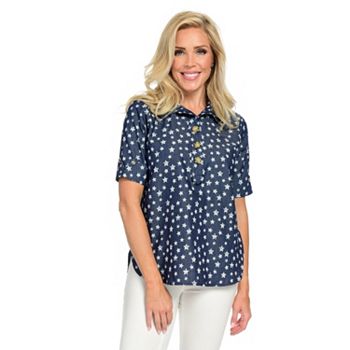 OSO Casuals® Patterned Woven Cuffed Elbow Sleeve Button-up Collared Shirt - 742-289