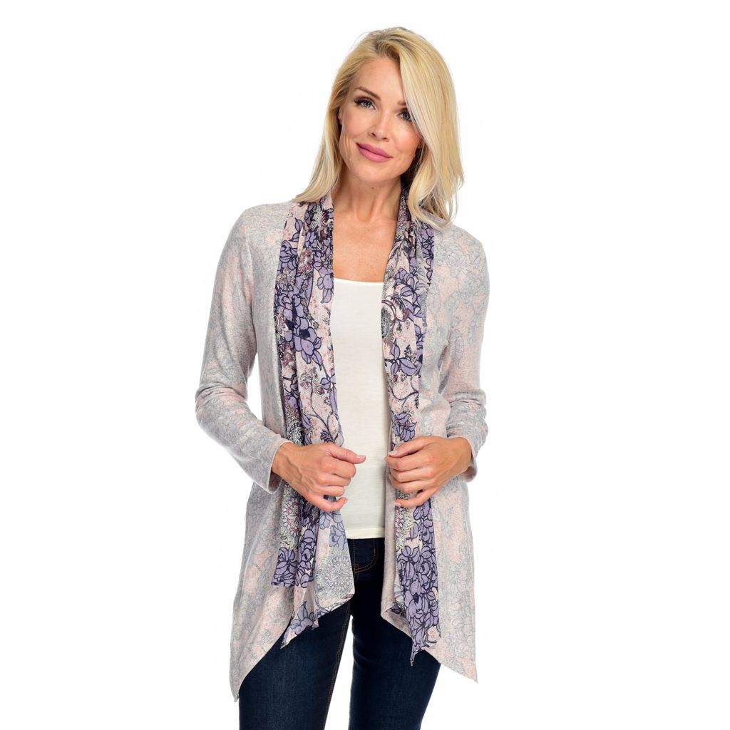 One World Brushed Hacci Knit Chiffon Layered Drape Front