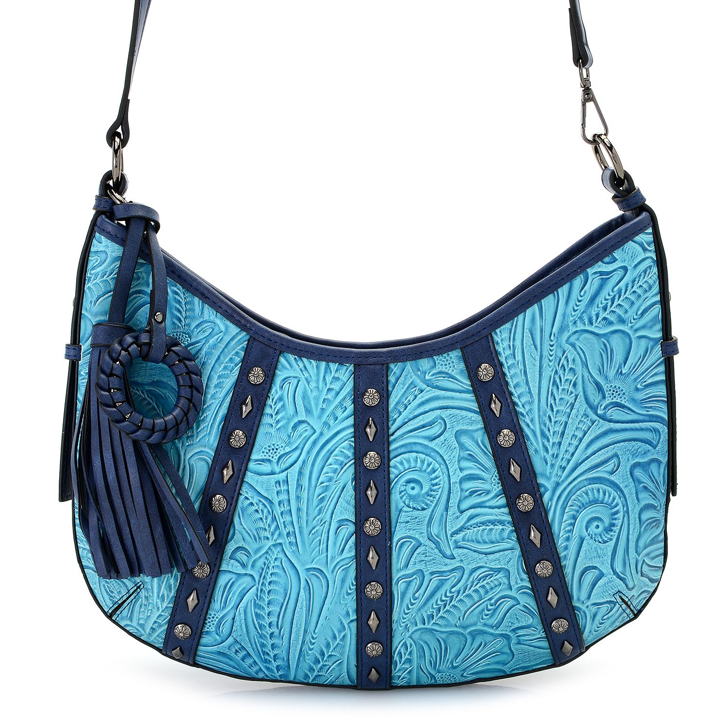 Madi Claire "Peyton" Tool Embossed Leather Crossbody Bag w