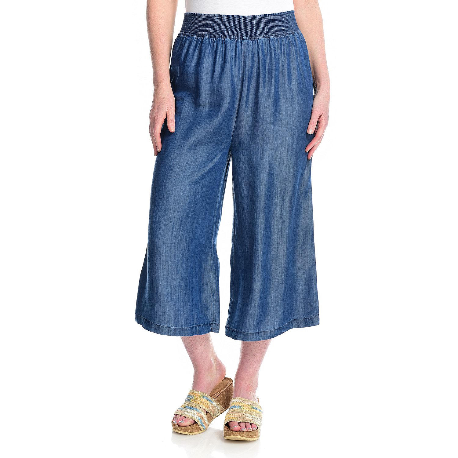 OSO Casuals® Chambray Elastic Waist Capri Length Gaucho Pants