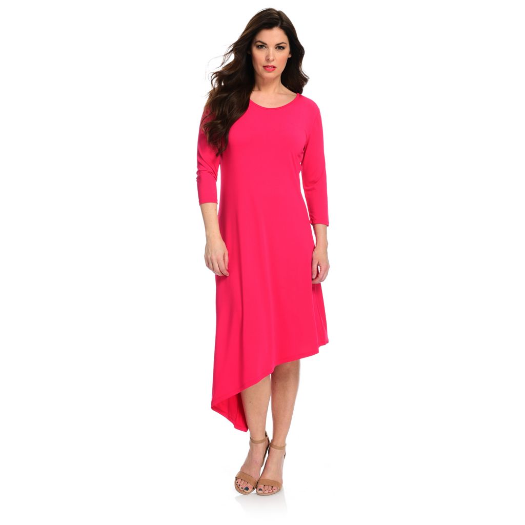 Kate Mallory Stretch Knit Elbow Sleeve Asymmetrical Hem Dress