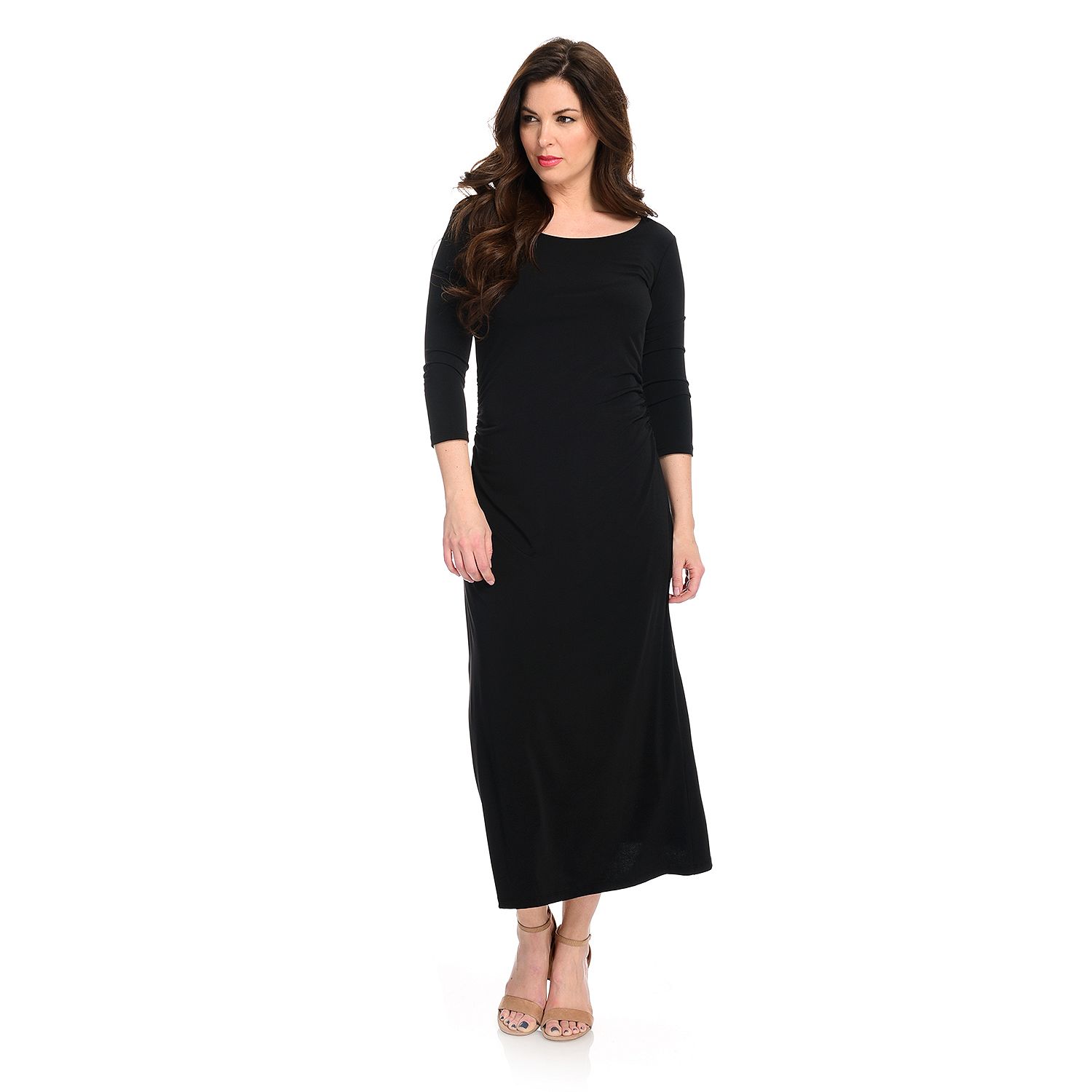 (ShopHQ) Kate & Mallory® Stretch Knit 3/4 Sleeve Ruched Waist Maxi ...