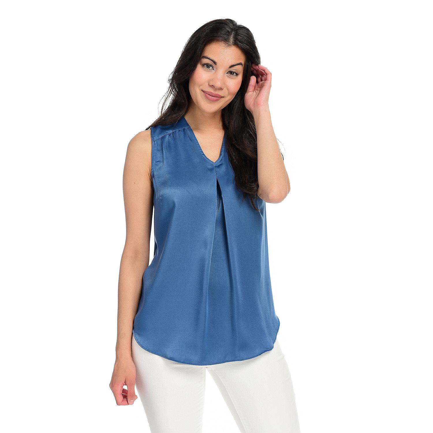 (ShopHQ) Gramercy 22™ Woven Sateen & Knit Inverted Pleat Front V-Neck ...