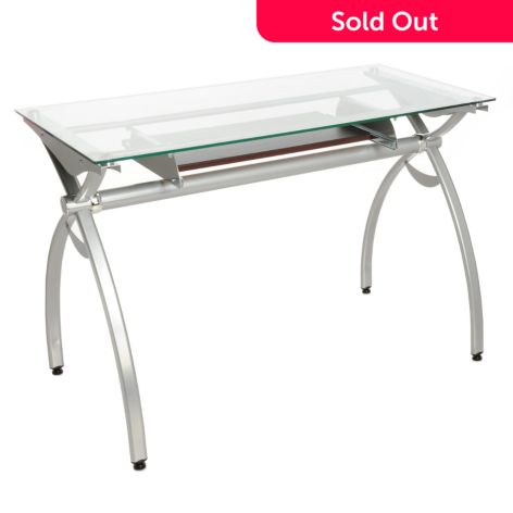 Techni Mobili Tempered Glass Top Computer Desk W Pull Out