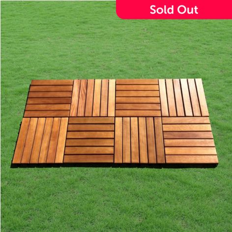 Vifah Set Of 10 12 Interlocking 6 Slat Acacia Wood Deck Tiles