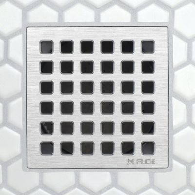 4 in. x 4 in. Matte Black Square Shower Drain with Square Pattern Drain  Cover