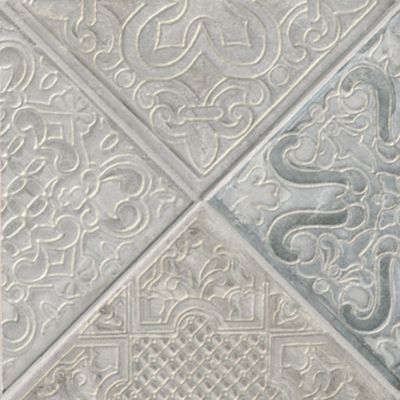 Zeugma Grey Mix Silver Medallion Ceramic Wall Tile - 8 x 8 in.