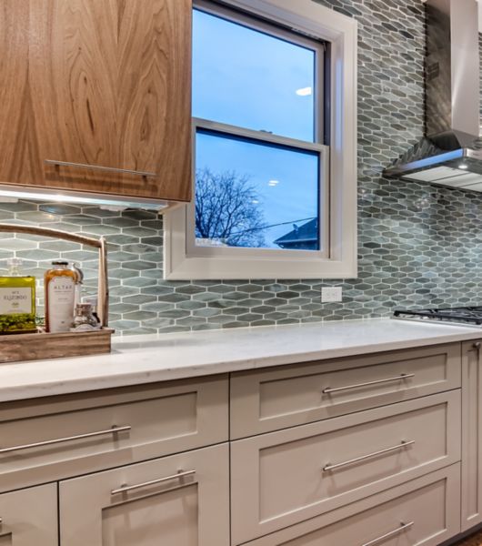 kitchen backsplash wall tiles and wood look floor tiles. 