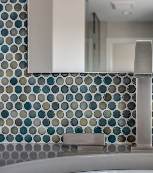 Blue and Black Round Tile Wall Sink 