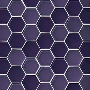 Glass Royal Purple Blend Hex Mosaic, Purple Floor Tiles
