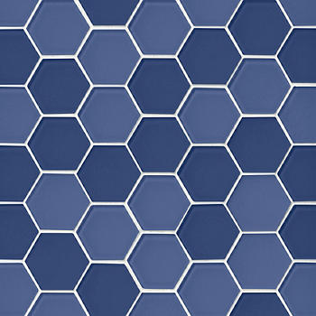 Glass Steel Blue Blend Hex Mosaic Wall, 2 Inch Hexagon Tile Blue