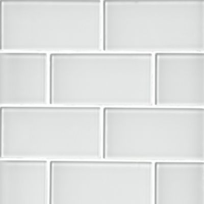 white glass subway tile bathroom