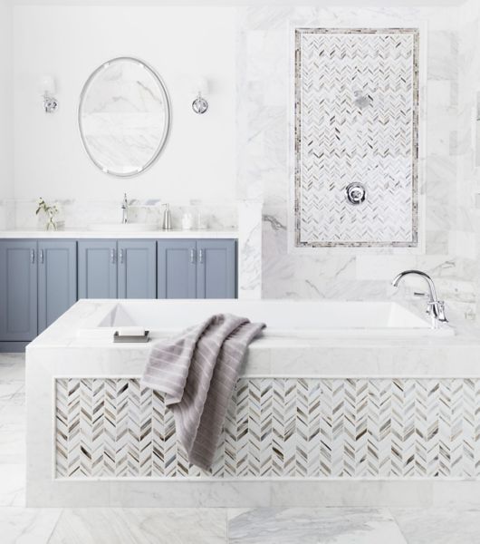 Marble mosaic tile bathroom area.