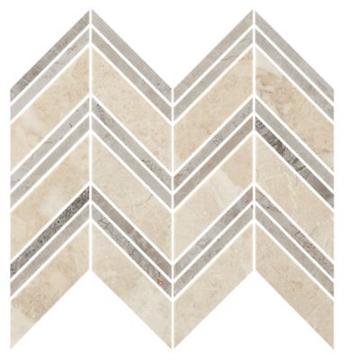 Queen Beige Marble Double Chevron with Grey Marble Mosaic Wall and