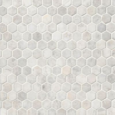 White Ceramic And Pearl Glass Hexagon Mosaic Tile