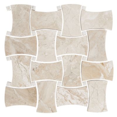Queen Beige Polished Marble Delray with White Marble Mosaic Wall and ...