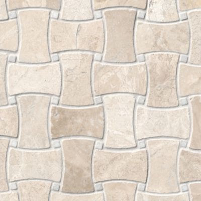 Queen Beige Tumbled Marble Delray with White Marble Mosaic Wall and ...