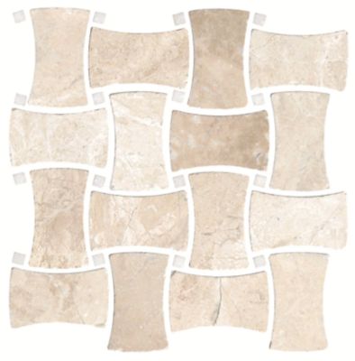 Queen Beige Tumbled Marble Delray with White Marble Mosaic Wall and ...