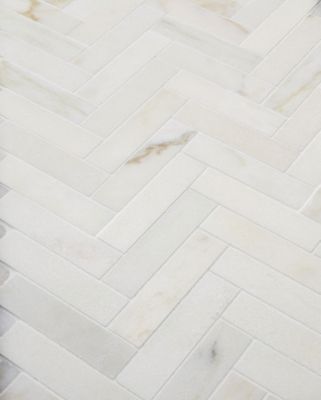 Calacata Evora Polished Large Herringbone Marble Mosaic Wall and Floor