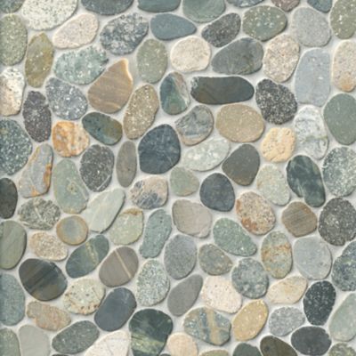 Silver Beige & Light Gray Flat Pebble Mosaic Tile for Bathroom Floors