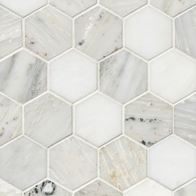 Blue Gray Hexagon Glass Marble Mosaic