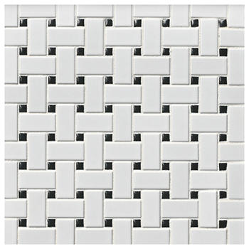 Black Porcelain Mosaic Tile, Basket Weave Floor Tiles Ceramic Porcelain