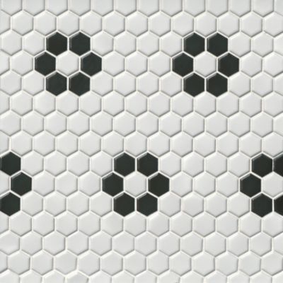 Hex Matte White with Black Flower Porcelain Mosaic Wall and Floor Tile ...