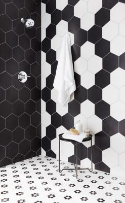 Simple Black and White Flower Hexagon Ceramic Mosaic Matte – Tilezz