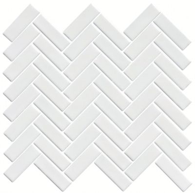 Herringbone Gloss White Porcelain Mosaic Wall and Floor Tile - The Tile Shop