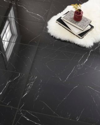 24 x 48 Pietra Black Polished Porcelain Wall & Floor Tile