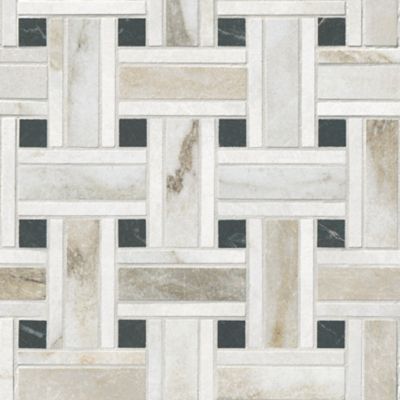 Livingston Melange, Gold and Nero Basketweave Porcelain Mosaic Wall and