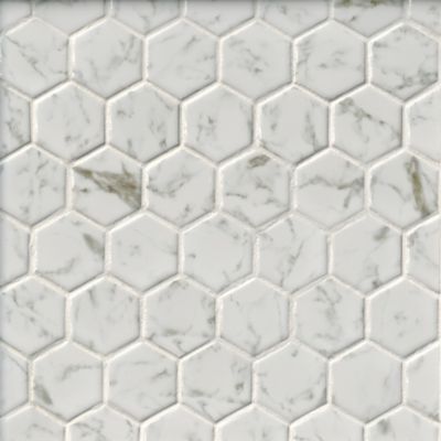 Lombardia White Polished Hex Porcelain Mosaic Wall and Floor Tile 2