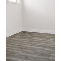 Thumbnail image of Wood look ceramic flooring in a cool pewter tone and charcoal grain offering this room an organic look and feel of real wood.