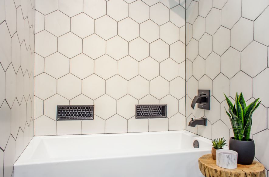 bathroom hexagon tiles.