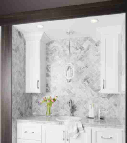 Mottled White Slanted Rectangle Tile Kitchen