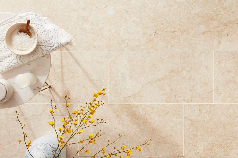 Textured Beige Tile Sitting Area