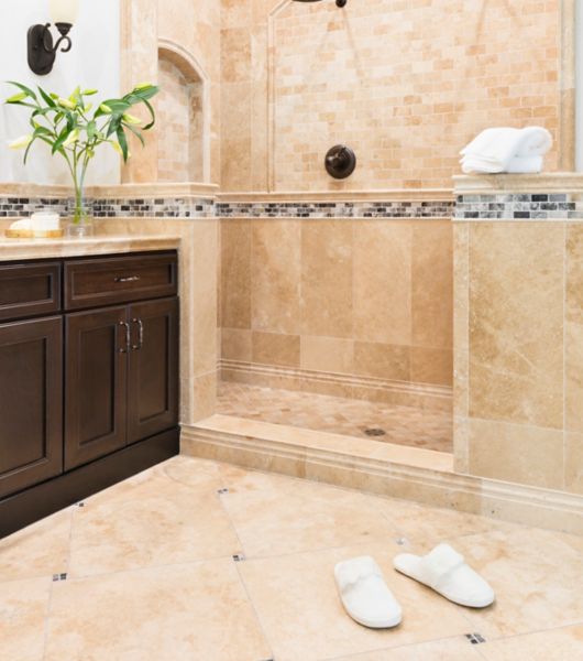 Orange Tiled Double Shower Area