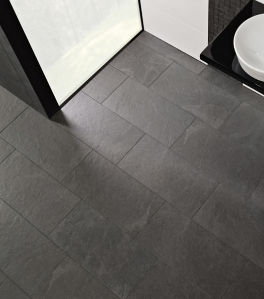 Black And White Floor Tile Design Ideas contemporary bathroom with black textured tile on floor