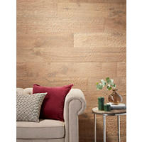 Thumbnail image of Staggered in thirds, porcelain wall tile series features a wood-grain background and textured, decorative patterns. The large-format porcelain wall tiles stand out beautifully as an accent wall and feature a warm, taupe tone.