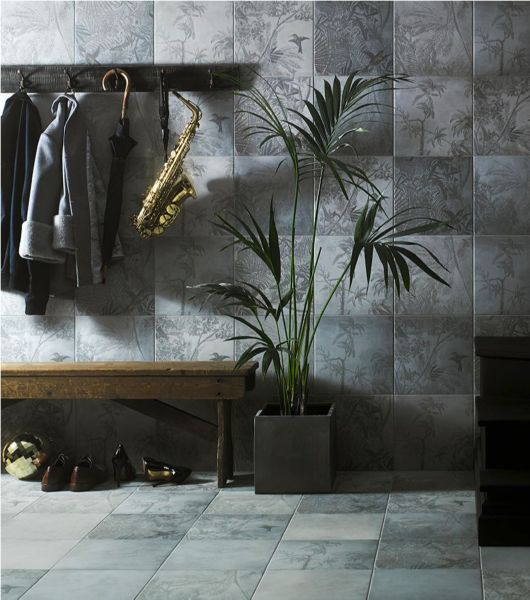pattern cement-look wall and floor tiles.