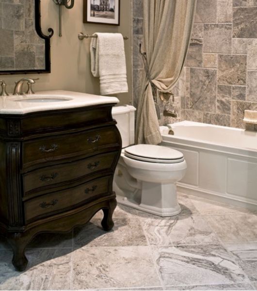 Marbled Brushed Silver Tlle Bathroom Area