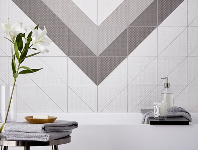 Geometric tile bathroom.