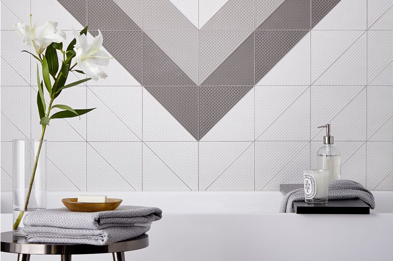 Geometric tile bathroom.