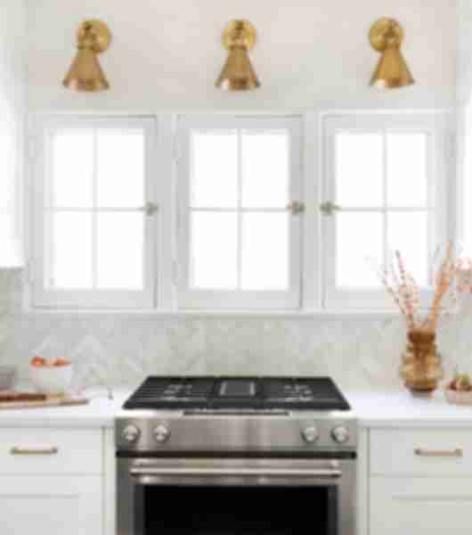 Stove and countertops with windows