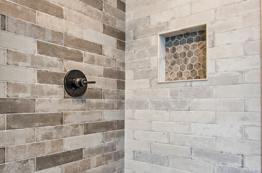 bathroom wall and floor hexagon tiles. 