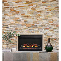 Thumbnail image of Fireplace with multi-color architectural quartzite tile.