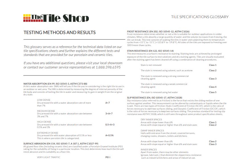 tile testing glossary specs