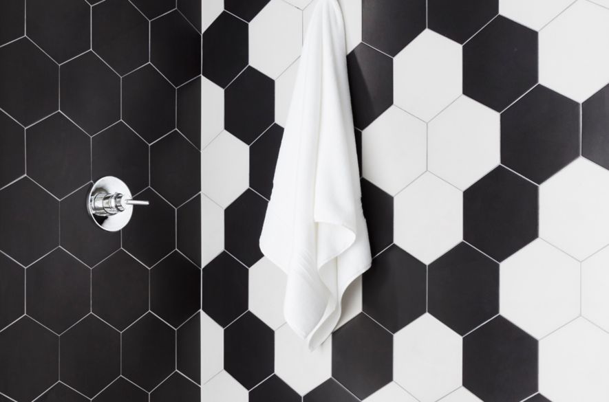 hexagon black and white tiles. 