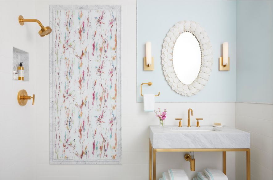 white and pink bathroom tiles.